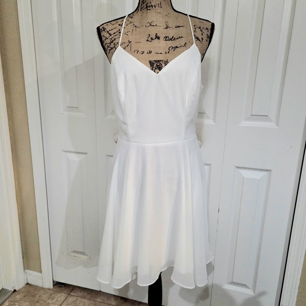 White Spaghetti Strap Lace Back A-Line Dress